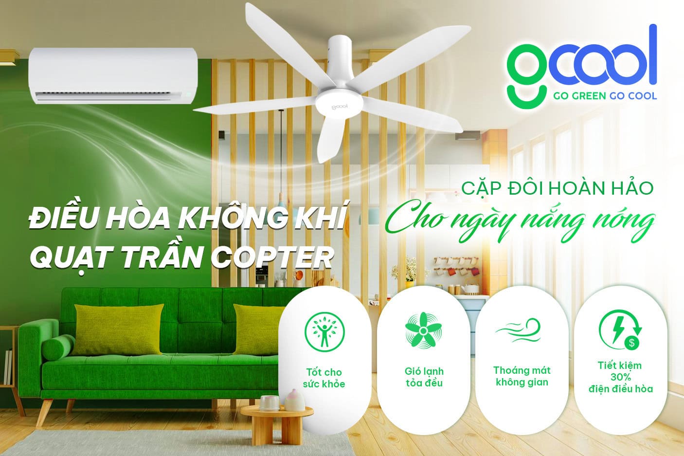 quạt trần gcool công nghệ smart DC tiết kiệm năng lượng hiệu quả