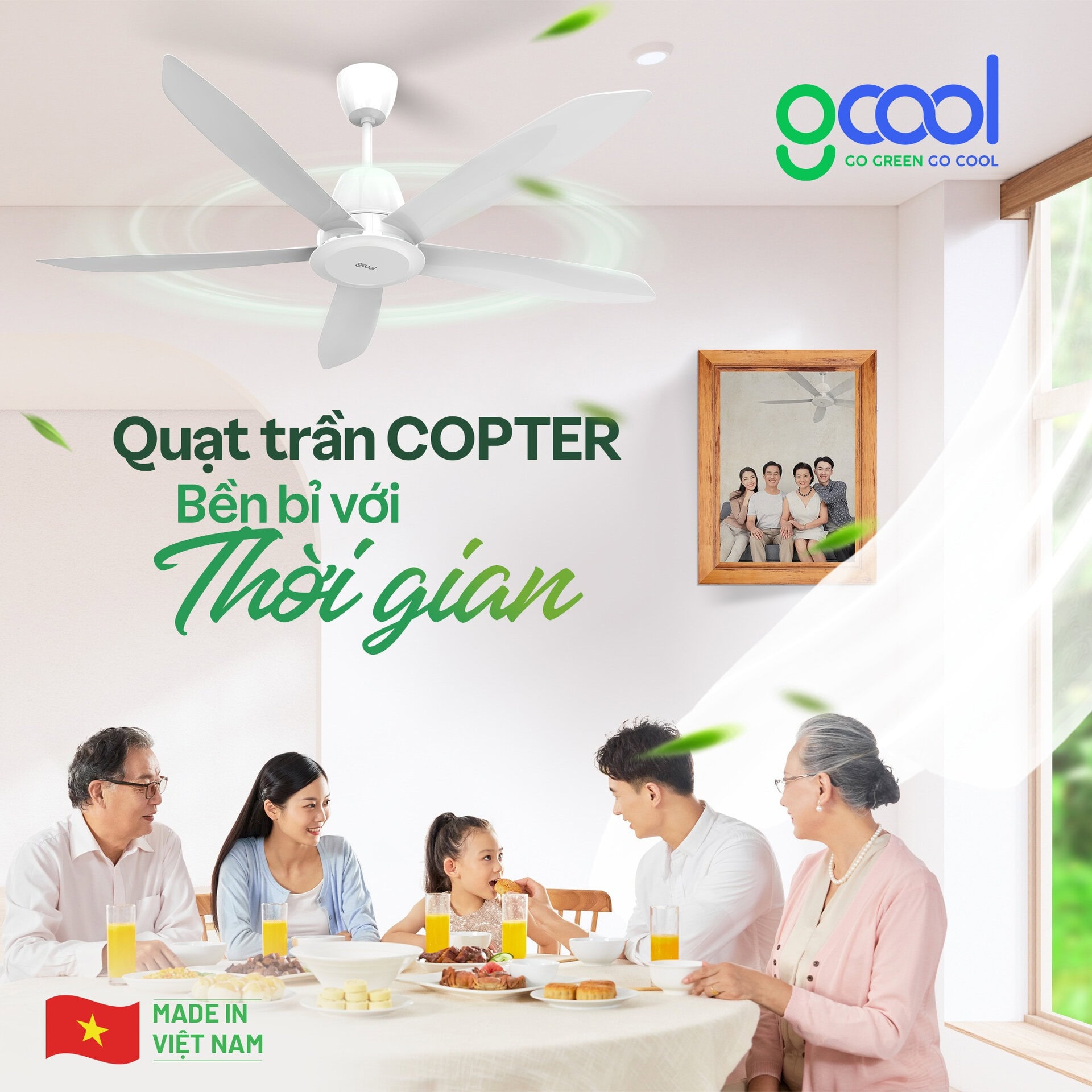Quạt trần Gcool Copter tiết kiệm điện đến 50%, tăng lưu lượng gió, Quạt trần Gcool Copter bền bỉ với thời gian